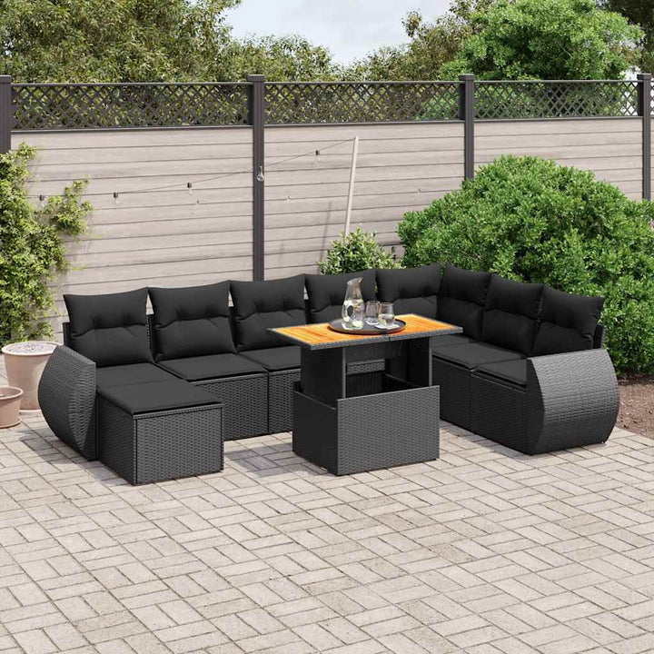 sofasæt til haven 9 dele med hynder polyrattan sort