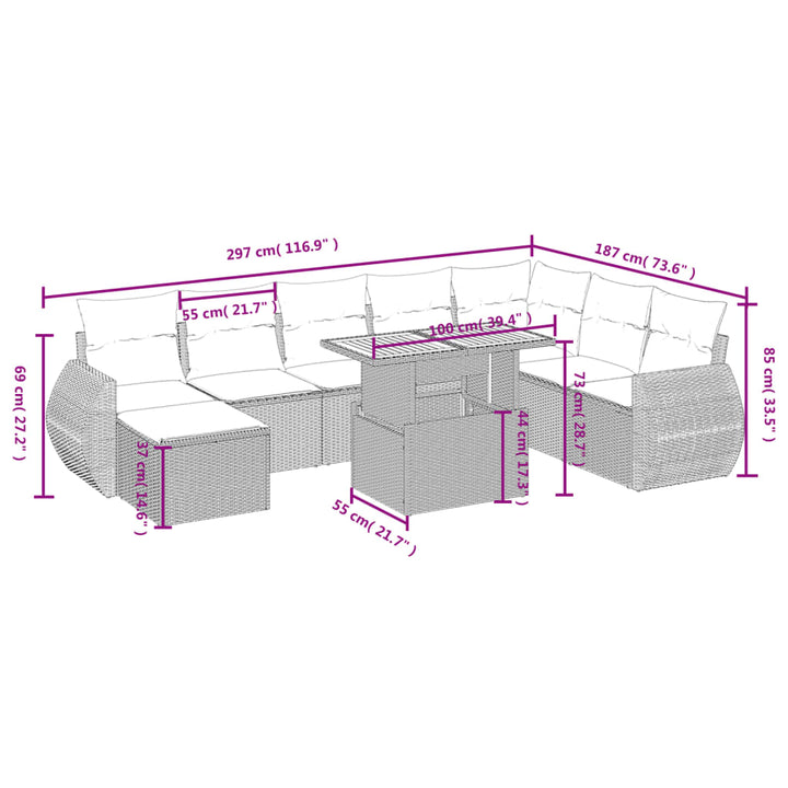 sofasæt til haven 9 dele med hynder polyrattan sort
