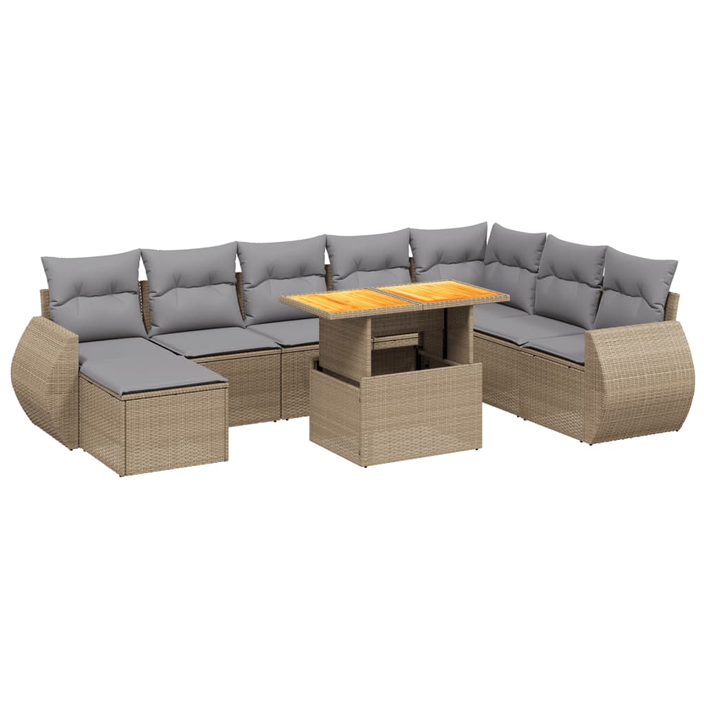 sofasæt til haven 9 dele med hynder polyrattan beige