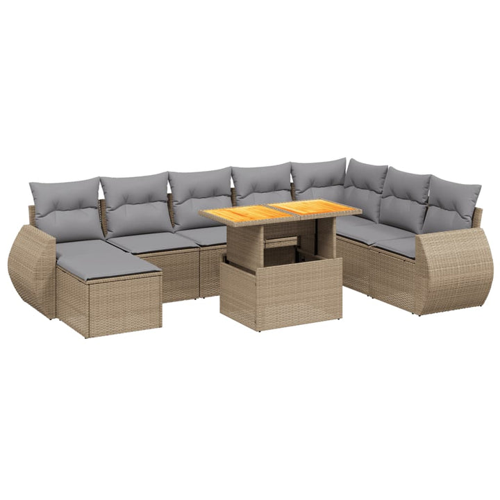 sofasæt til haven 9 dele med hynder polyrattan beige