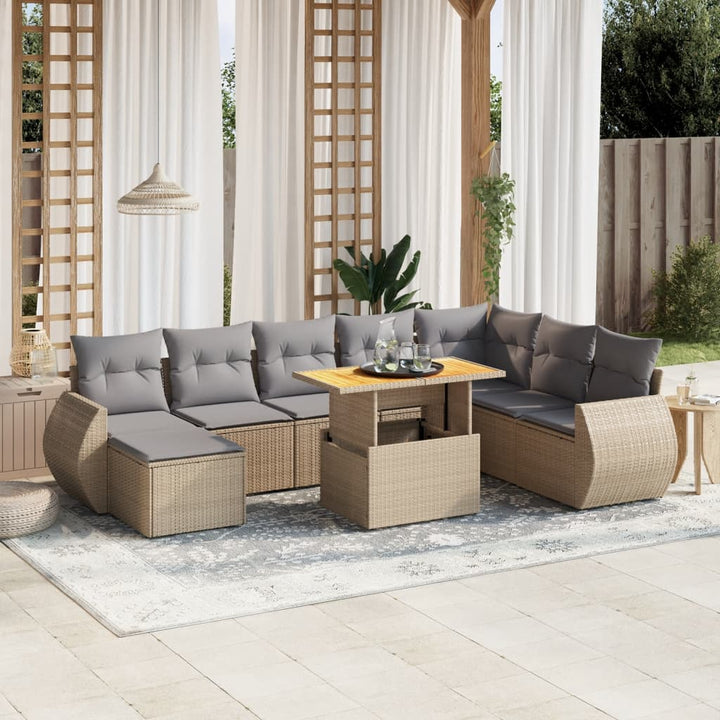 sofasæt til haven 9 dele med hynder polyrattan beige