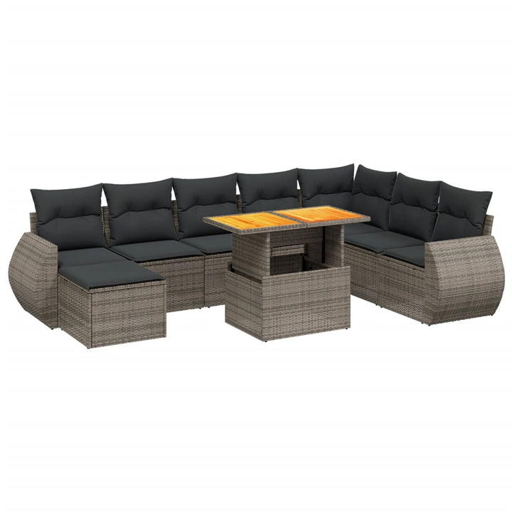 sofasæt til haven 9 dele med hynder polyrattan grå