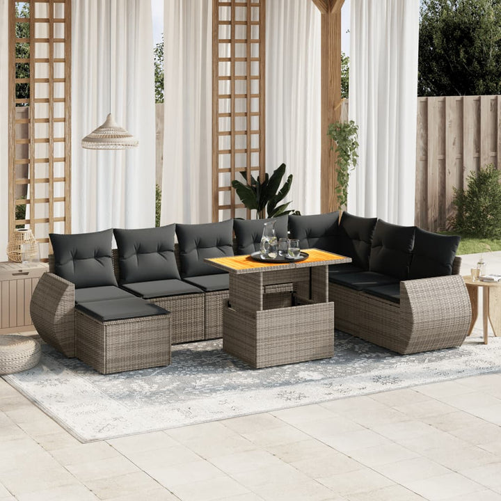 sofasæt til haven 9 dele med hynder polyrattan grå