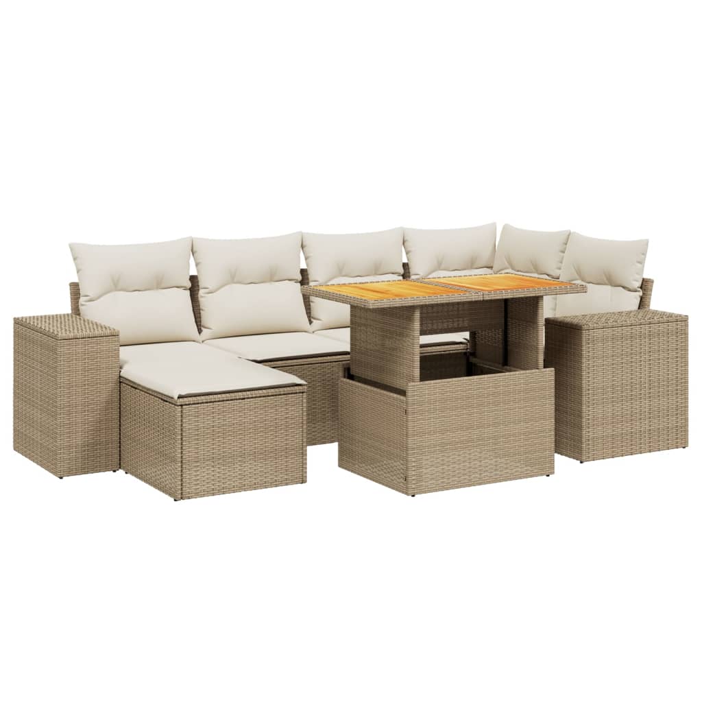 sofasæt til haven 7 dele med hynder polyrattan beige