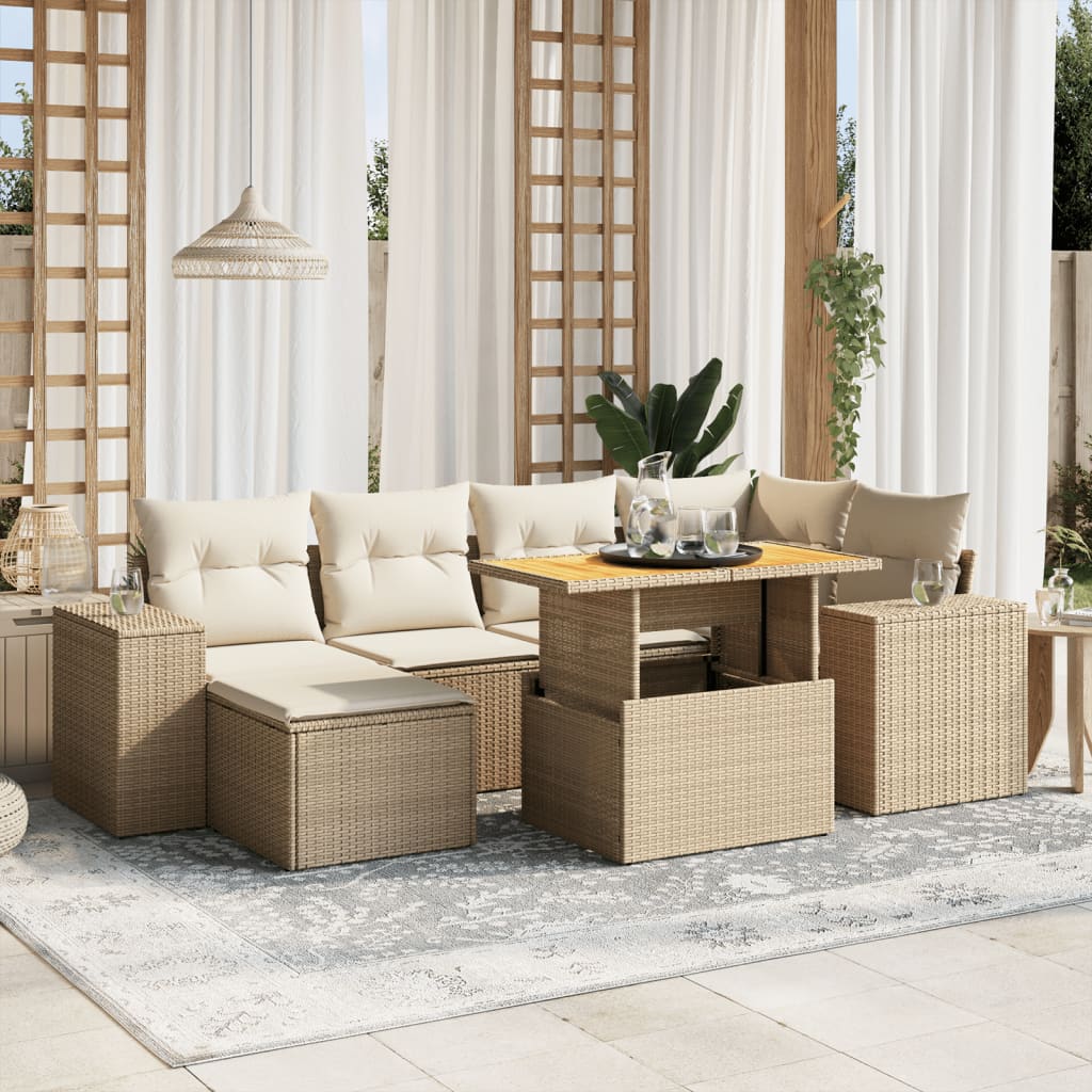 sofasæt til haven 7 dele med hynder polyrattan beige