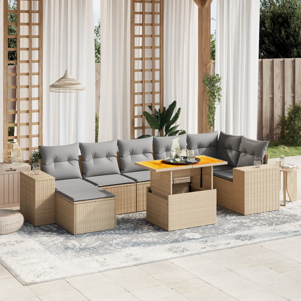 sofasæt til haven 8 dele med hynder polyrattan beige
