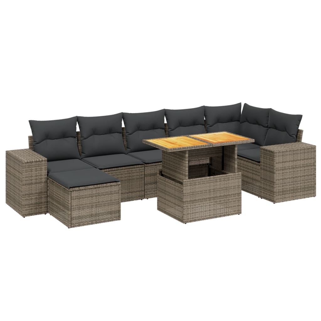 sofasæt til haven 8 dele med hynder polyrattan grå