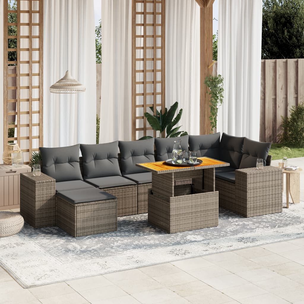 sofasæt til haven 8 dele med hynder polyrattan grå