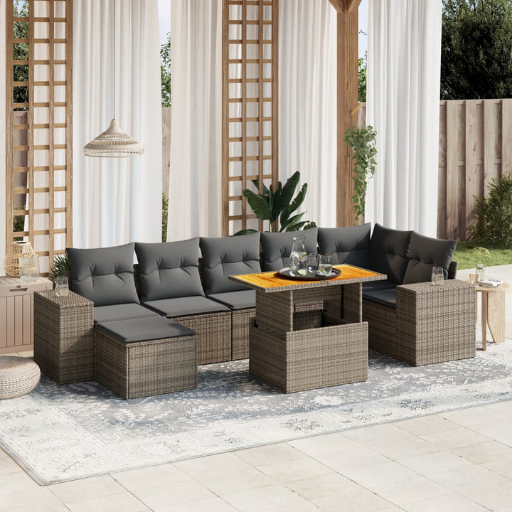 sofasæt til haven 8 dele med hynder polyrattan grå