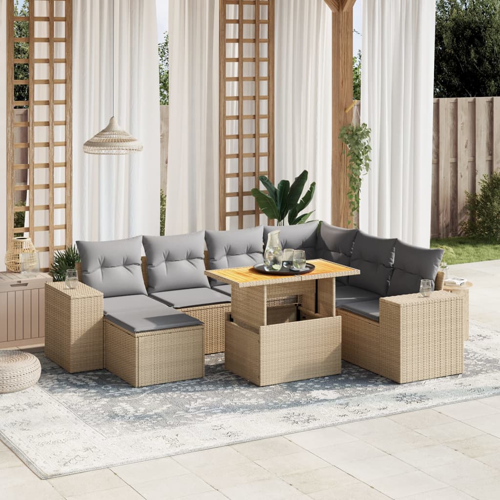 sofasæt til haven 8 dele med hynder polyrattan beige