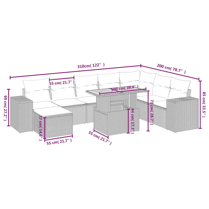 sofasæt til haven 9 dele med hynder polyrattan sort