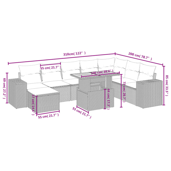 sofasæt til haven 9 dele med hynder polyrattan sort