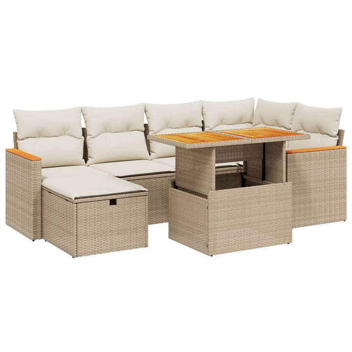 sofasæt til haven 7 dele med hynder polyrattan beige