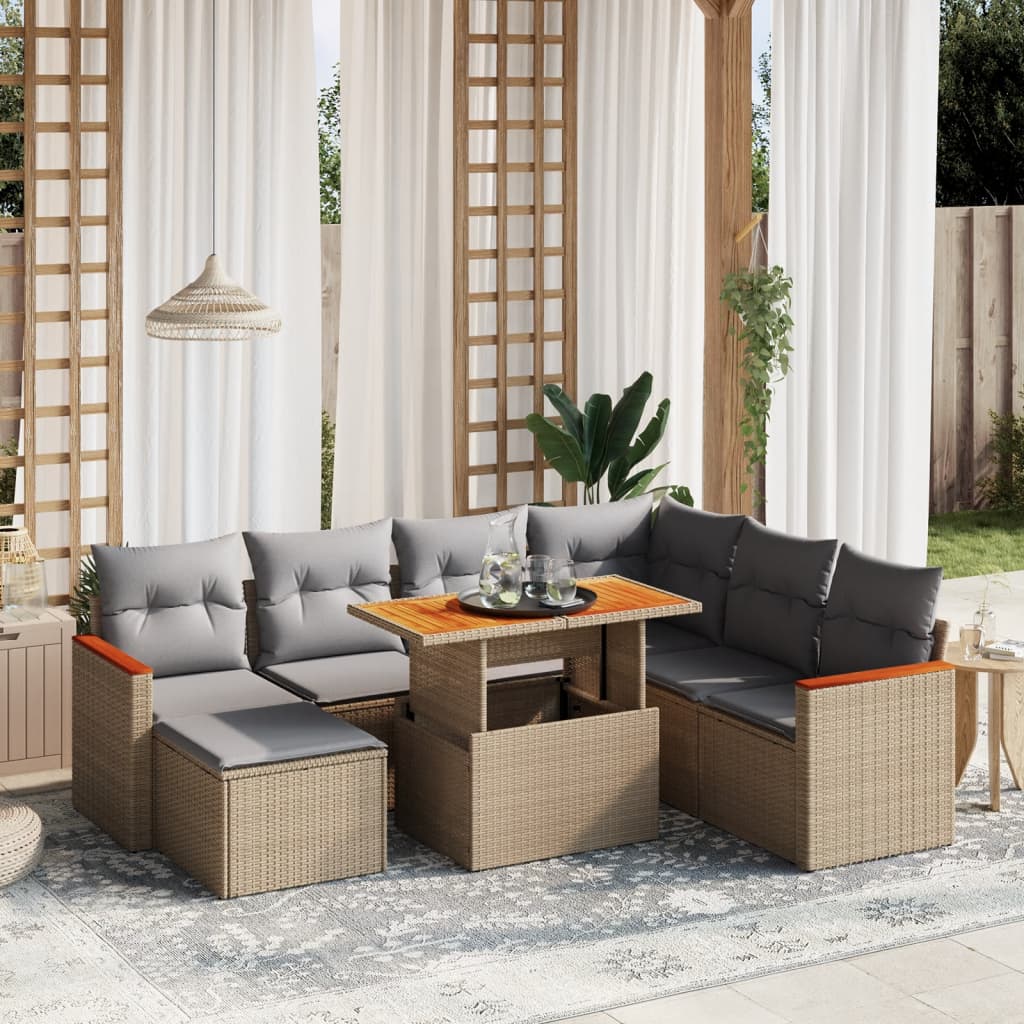 sofasæt til haven 8 dele med hynder polyrattan beige