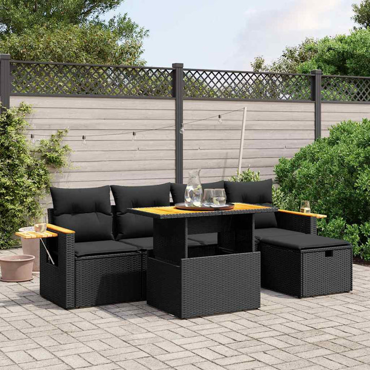 sofasæt til haven 6 dele med hynder polyrattan sort