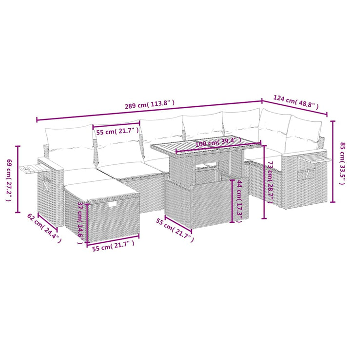 sofasæt til haven 8 dele med hynder polyrattan sort