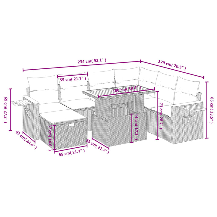 sofasæt til haven 8 dele med hynder polyrattan sort