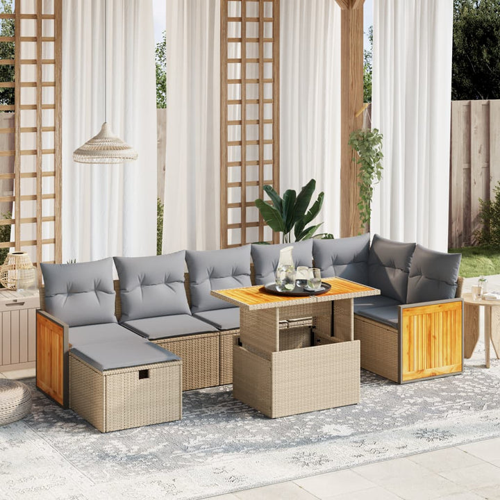 sofasæt til haven 8 dele med hynder polyrattan beige