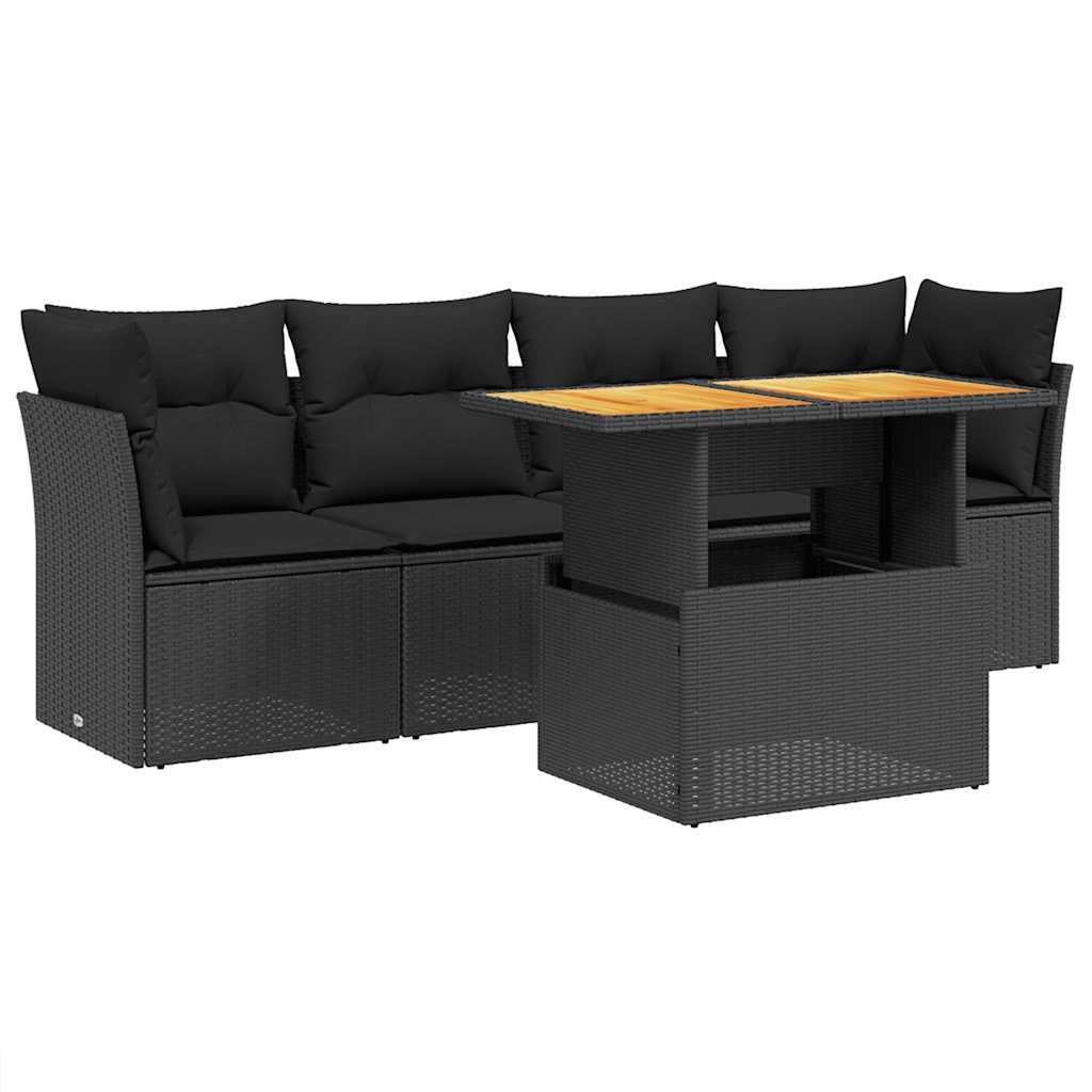 sofasæt til haven 5 dele med hynder polyrattan sort