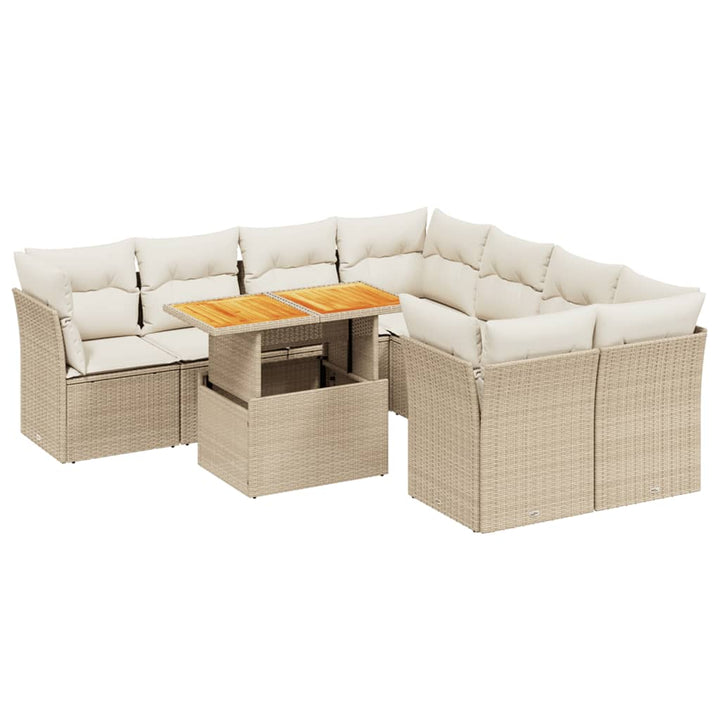 sofasæt til haven 9 dele med hynder polyrattan beige