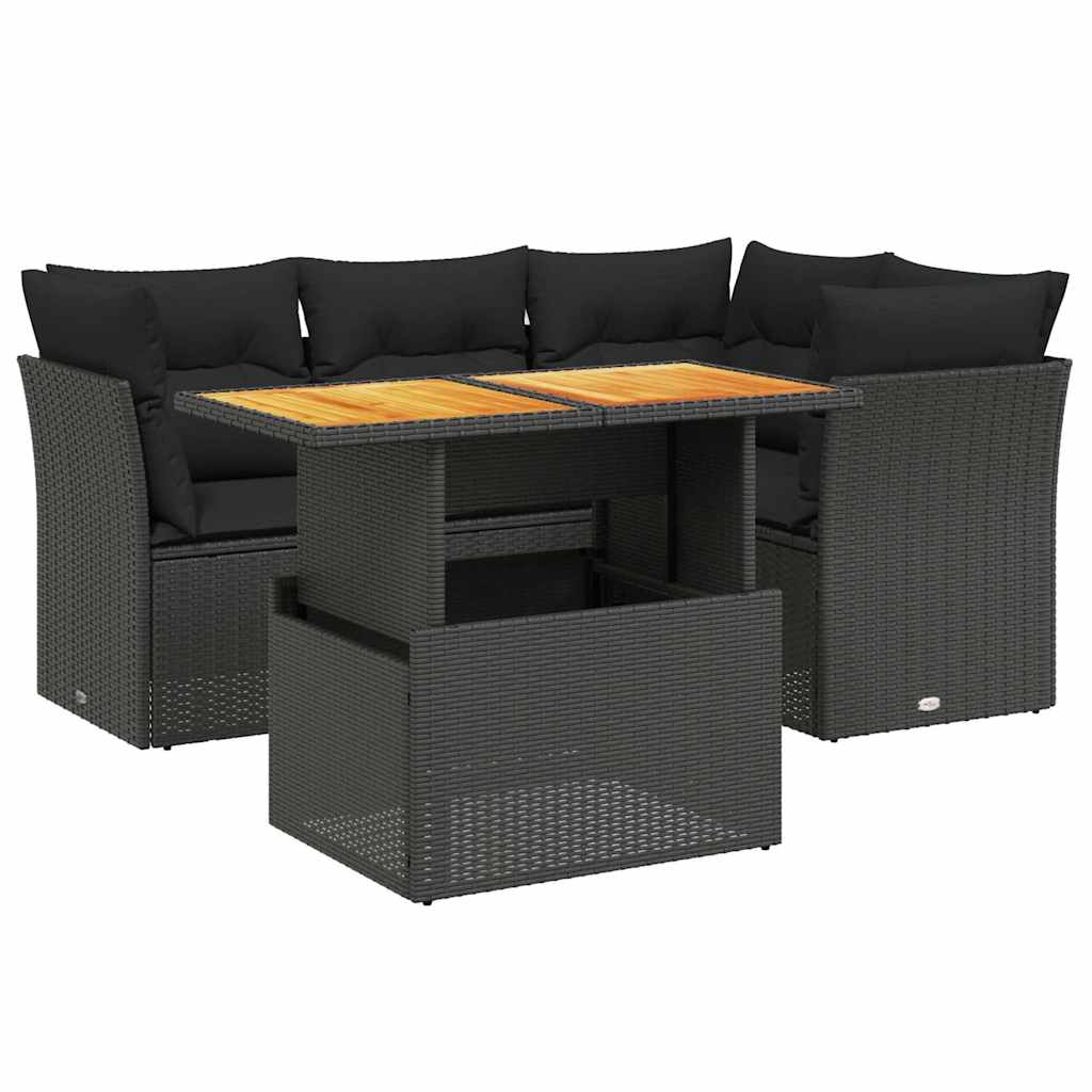sofasæt til haven 5 dele med hynder polyrattan sort
