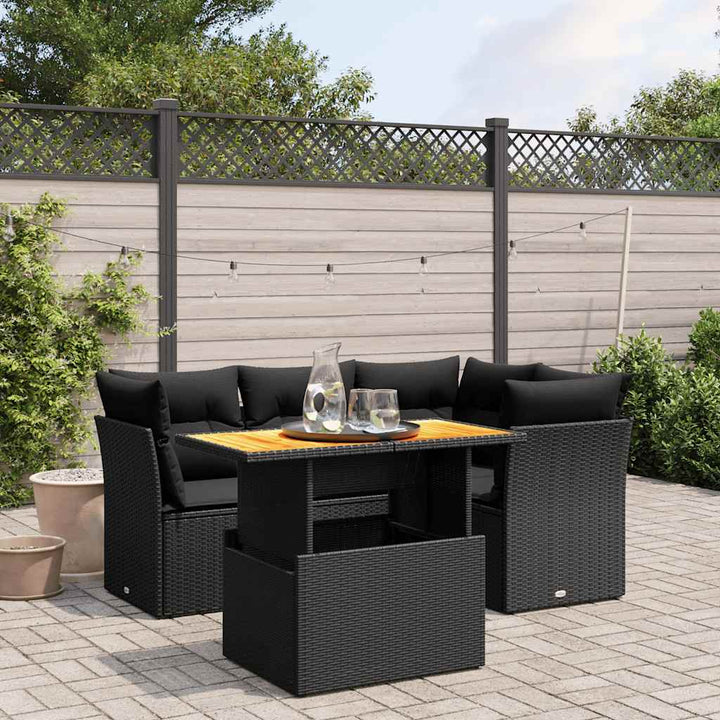 sofasæt til haven 5 dele med hynder polyrattan sort