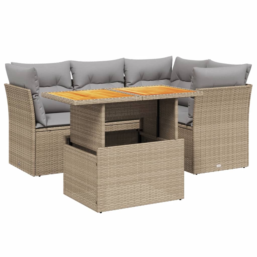 sofasæt til haven 5 dele med hynder polyrattan beige