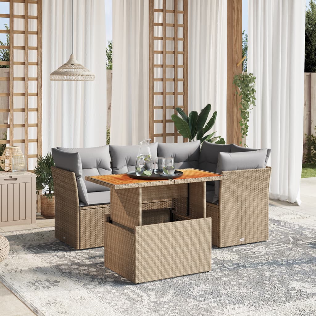 sofasæt til haven 5 dele med hynder polyrattan beige