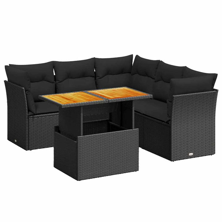 sofasæt til haven 5 dele med hynder polyrattan sort