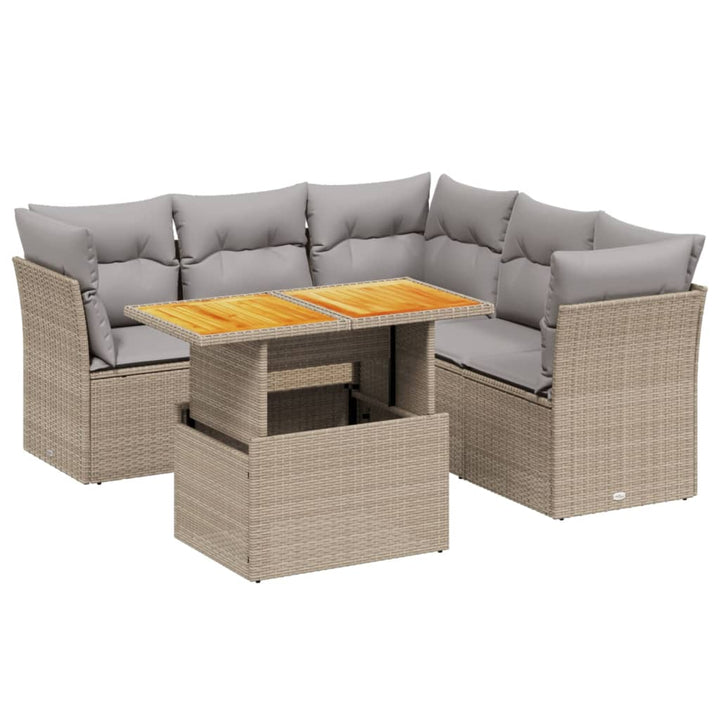 sofasæt til haven 5 dele med hynder polyrattan beige