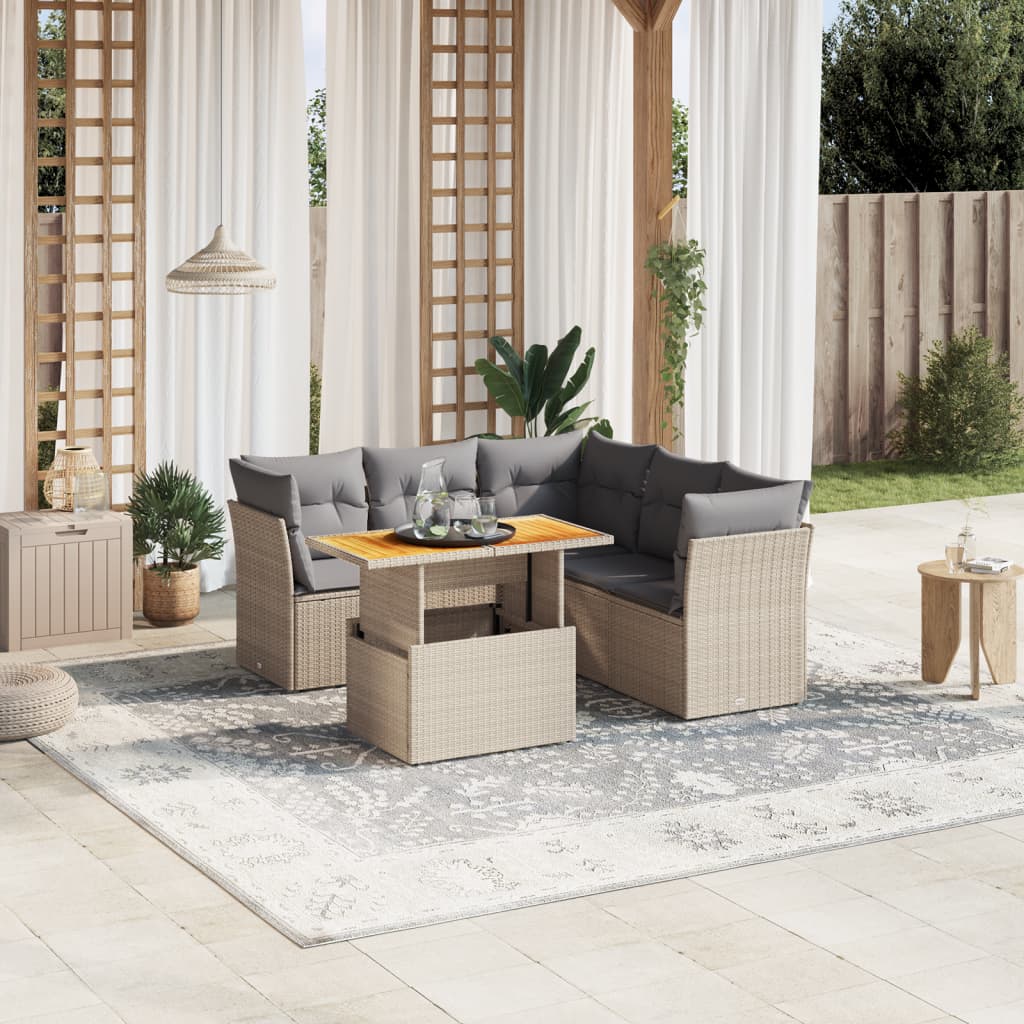 sofasæt til haven 5 dele med hynder polyrattan beige