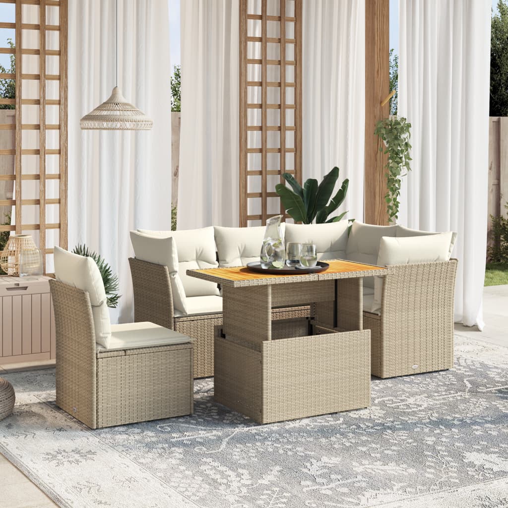 sofasæt til haven 5 dele med hynder polyrattan beige