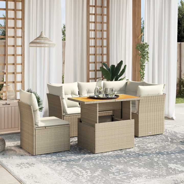 sofasæt til haven 5 dele med hynder polyrattan beige