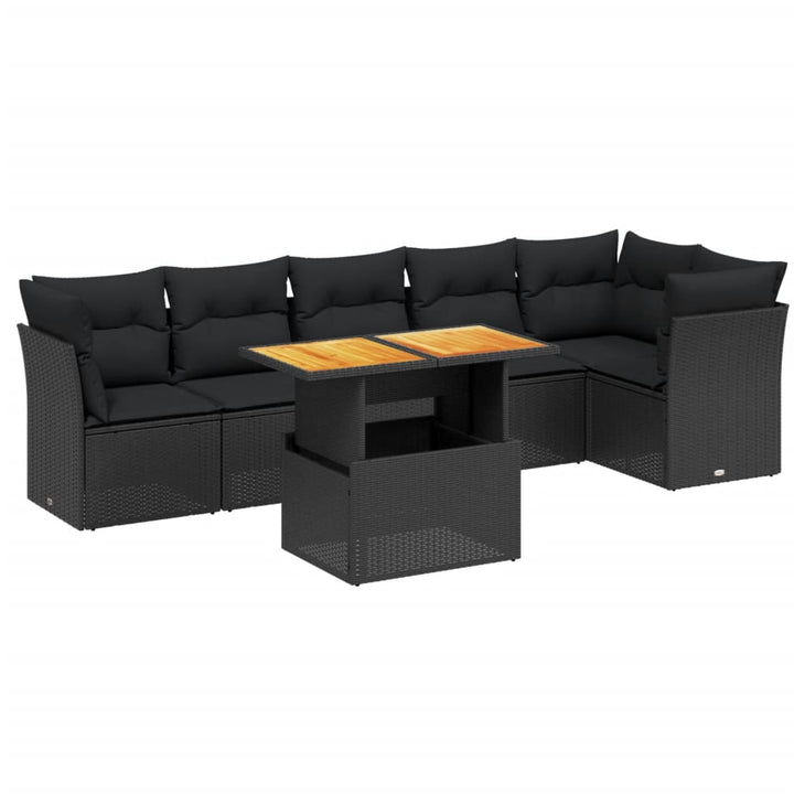 sofasæt til haven 7 dele med hynder polyrattan sort