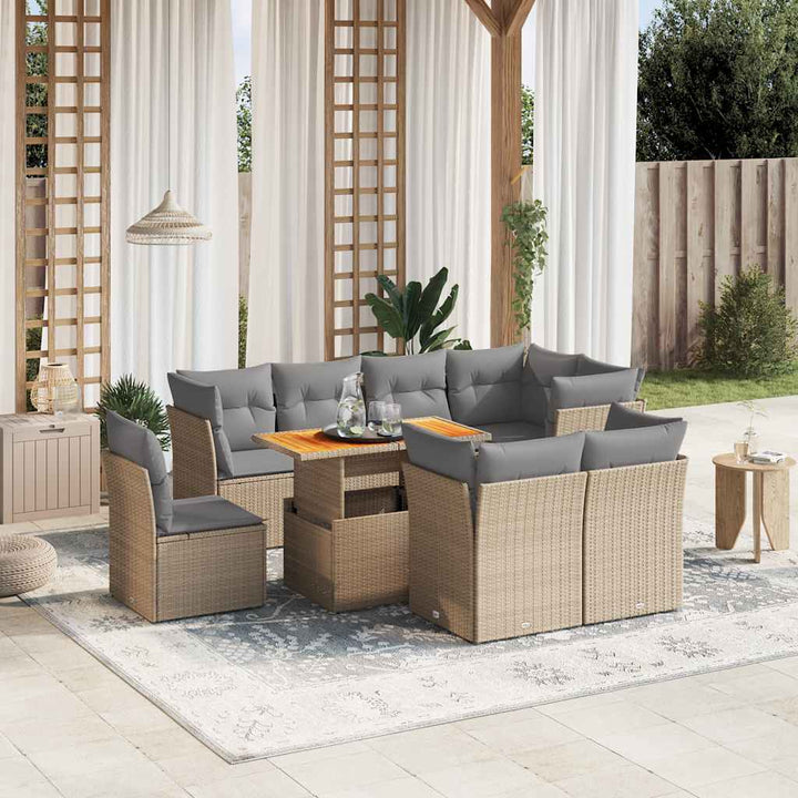 sofasæt til haven 9 dele med hynder polyrattan beige