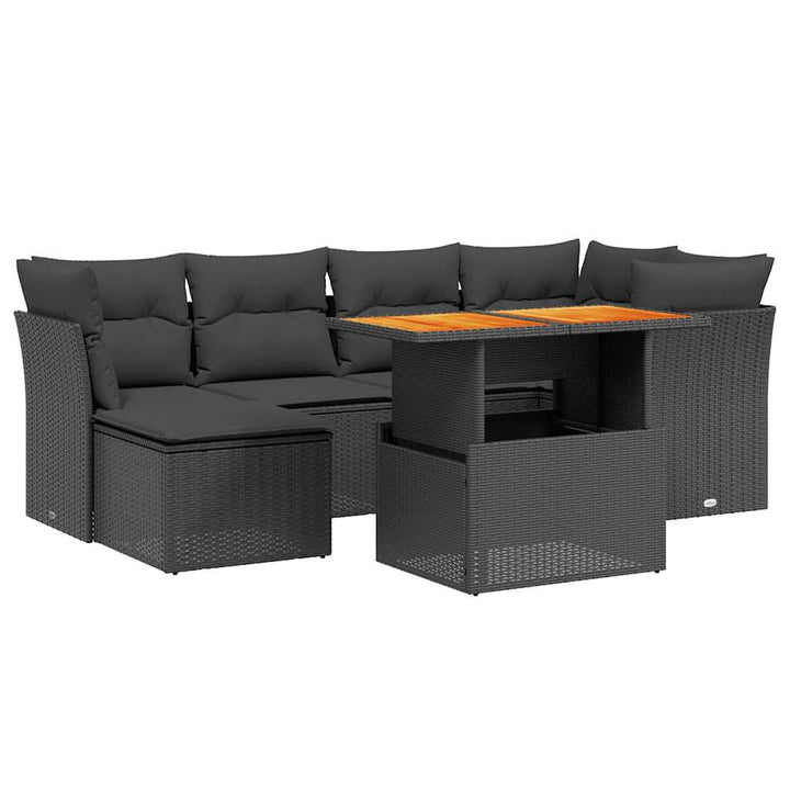 sofasæt til haven 7 dele med hynder polyrattan sort