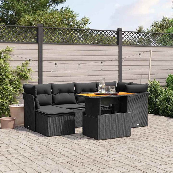 sofasæt til haven 7 dele med hynder polyrattan sort