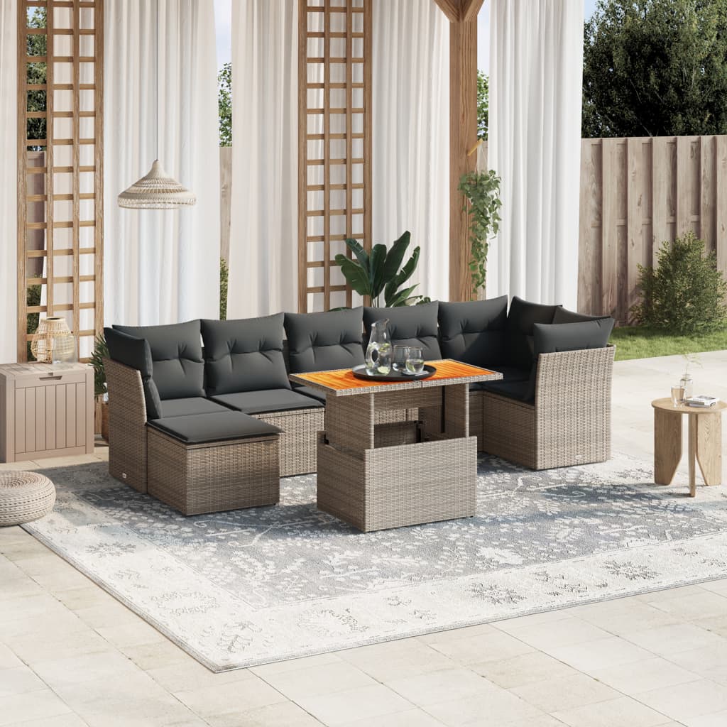 sofasæt til haven 8 dele med hynder polyrattan grå
