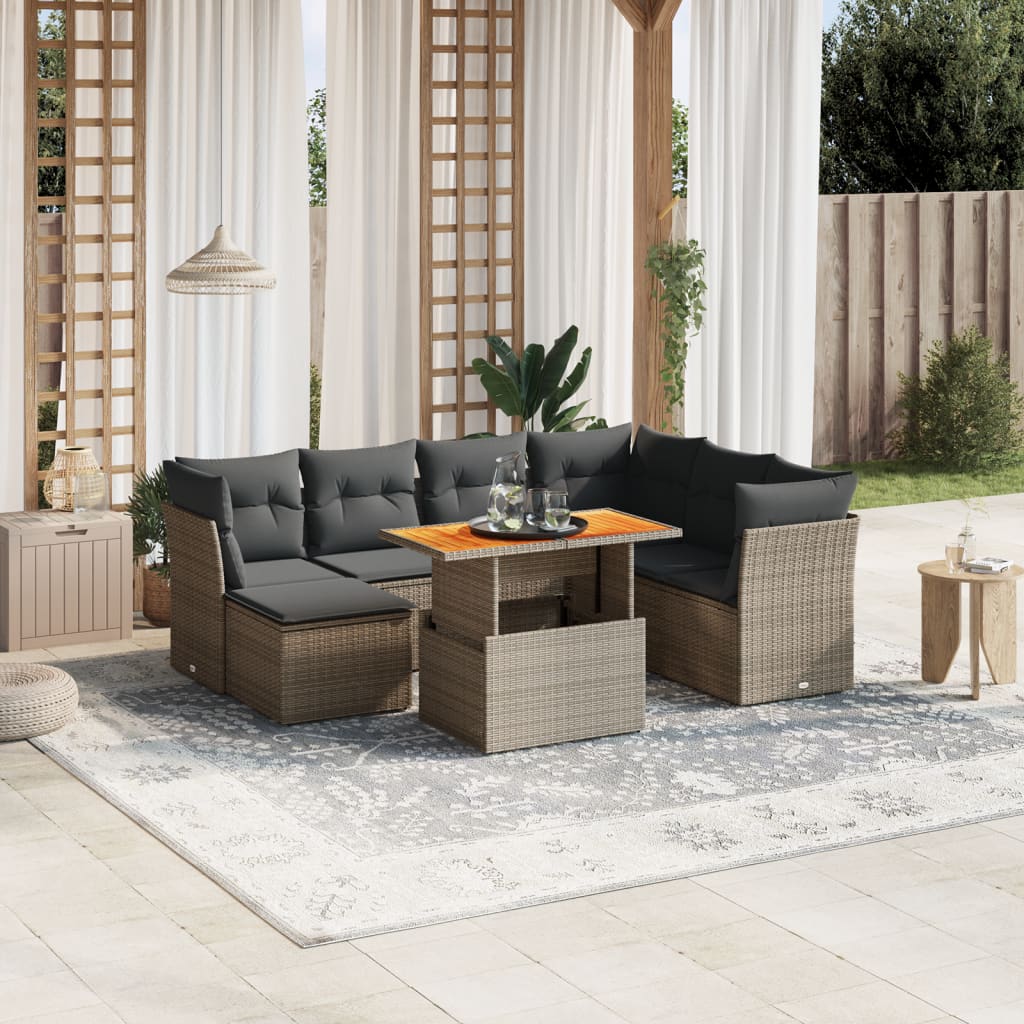 sofasæt til haven 8 dele med hynder polyrattan grå