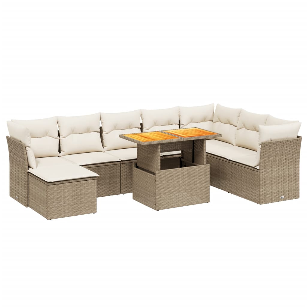 sofasæt til haven 9 dele med hynder polyrattan beige