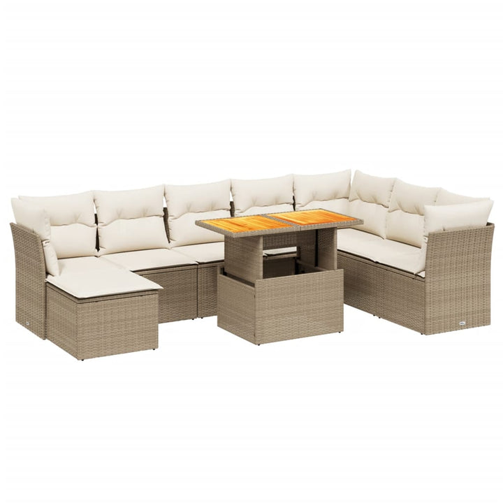 sofasæt til haven 9 dele med hynder polyrattan beige