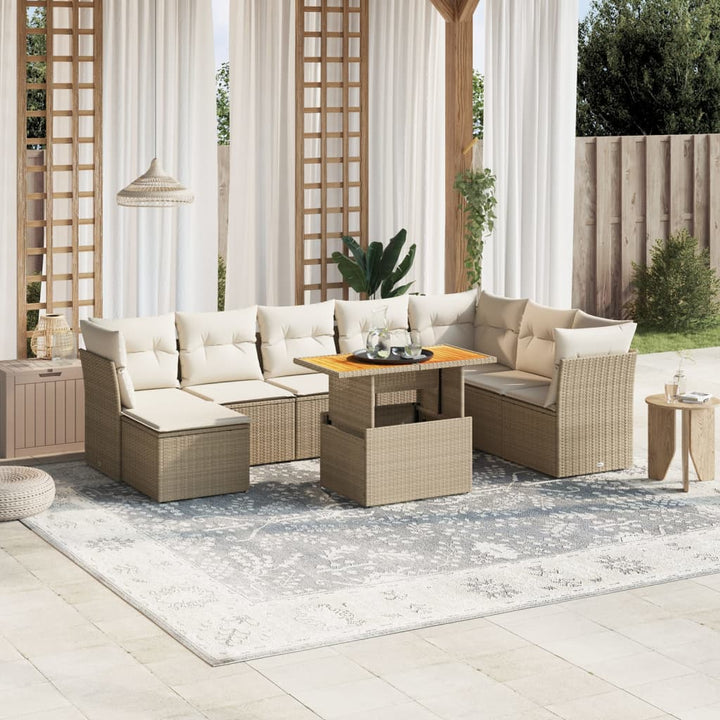 sofasæt til haven 9 dele med hynder polyrattan beige