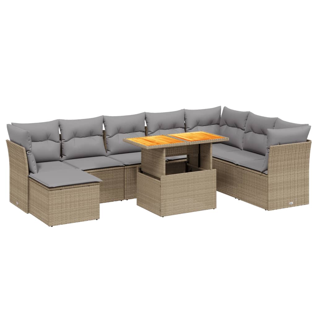 sofasæt til haven 9 dele med hynder polyrattan beige