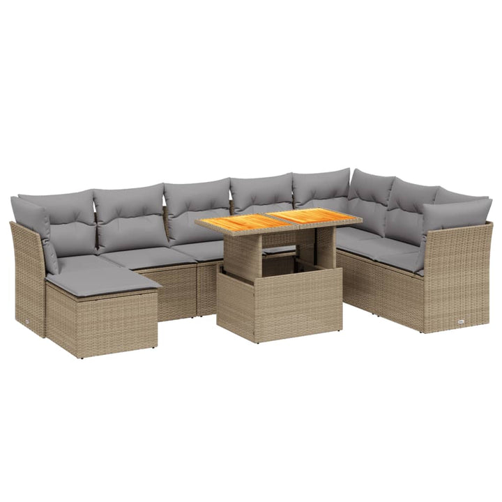 sofasæt til haven 9 dele med hynder polyrattan beige