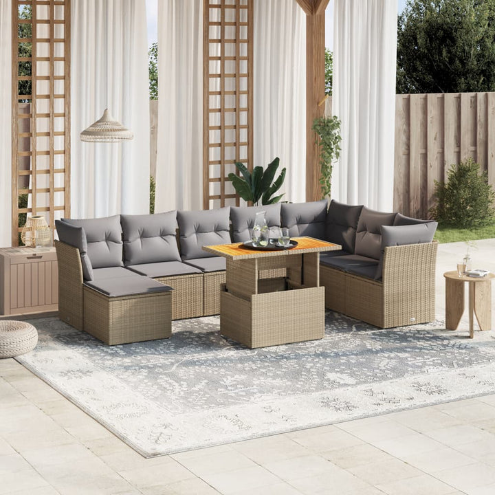sofasæt til haven 9 dele med hynder polyrattan beige