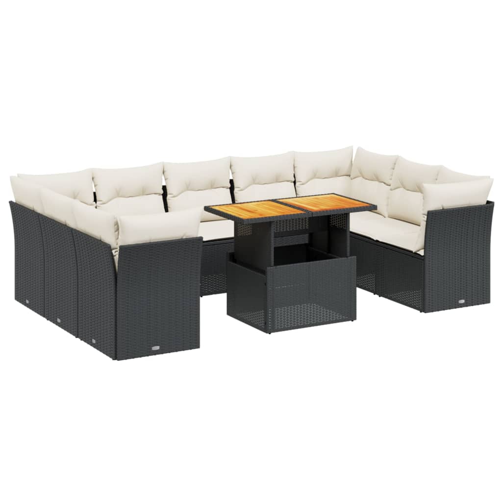 sofasæt til haven 10 dele med hynder polyrattan sort