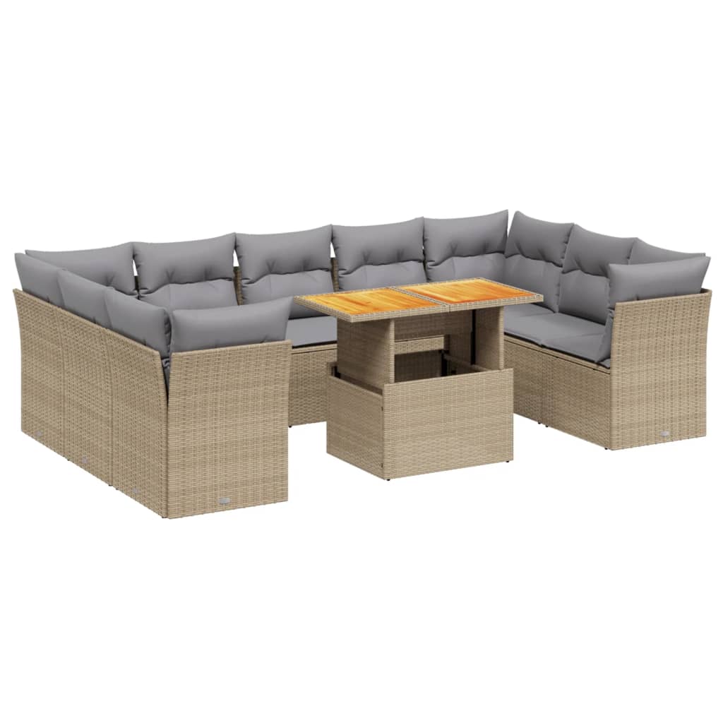 sofasæt til haven 10 dele med hynder polyrattan beige