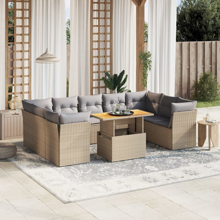 sofasæt til haven 10 dele med hynder polyrattan beige