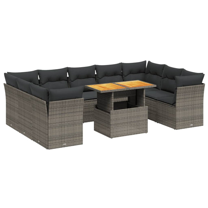 sofasæt til haven 10 dele med hynder polyrattan grå