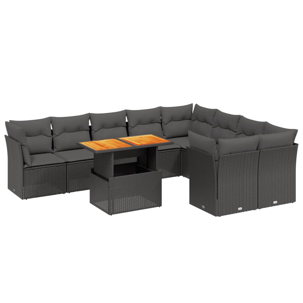 sofasæt til haven 10 dele med hynder polyrattan sort